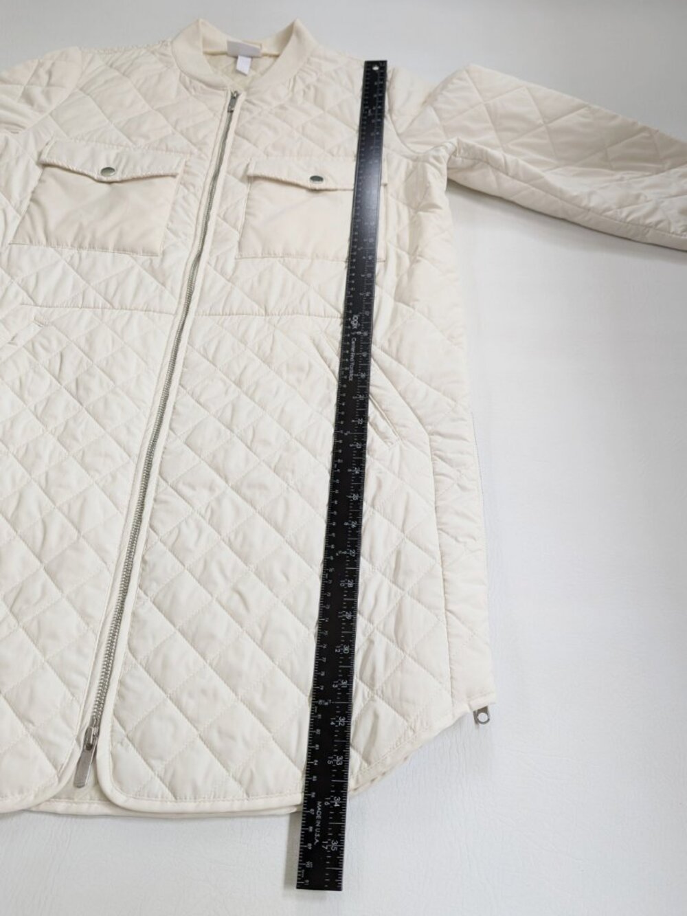 Zella Skyline Quilted Lightweight Longline Coat Size M Ivory - Picture 12 of 15